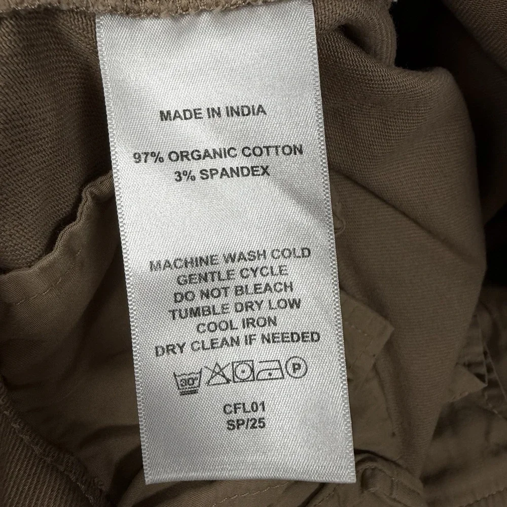 Quince Organic Stretch Cotton Twill Cargo Pants Women 12 Wide Leg Light Khaki